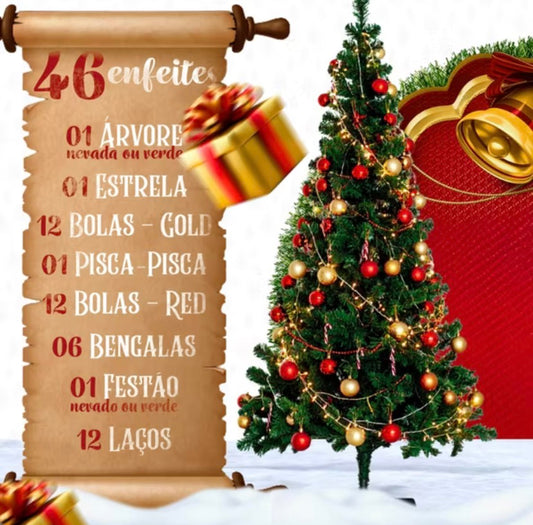 🎄✨ Kit Árvore de Natal Premium 1,20m com 46 Enfeites + Pisca LED ✨🎅