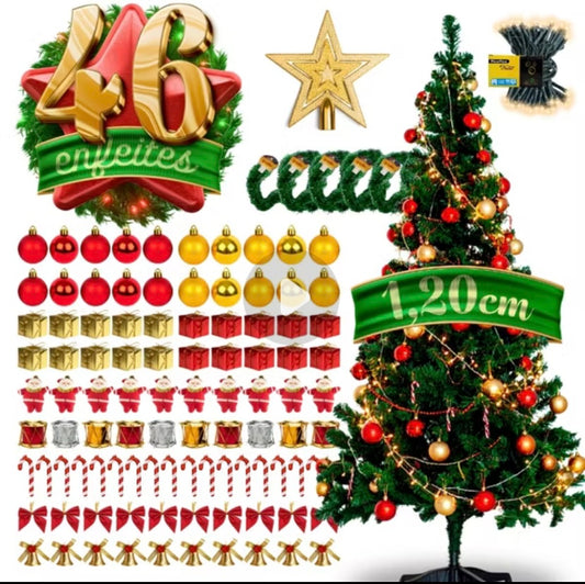 🎄✨ Kit Árvore de Natal Premium 1,20m com 46 Enfeites + Pisca LED ✨🎅